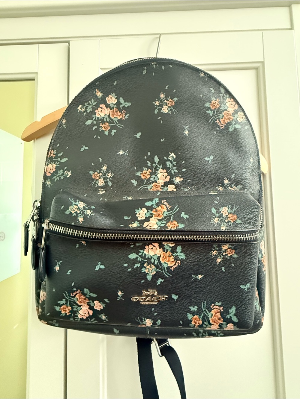Coach medium Charlie Black Floral Zip-Front Backpack
